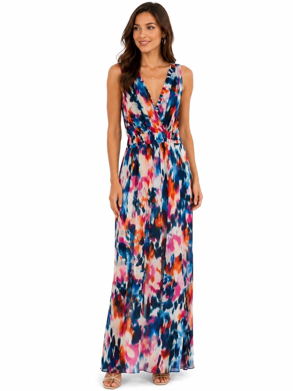 London Times Tie Dye Rainbow Watercolor Gender Reveal Maxi Sleeveless Dress sz 8